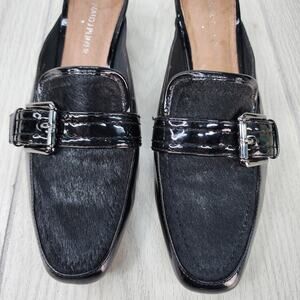 Donald J Pliner Women’s 8M Black Leather Kitten Heel Mules Slip-On Scene-Hi